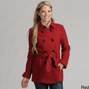 Nine West Red Wool Blend Double Breasted Coat